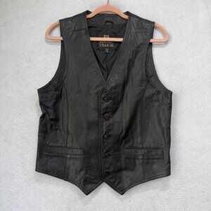 Byrnes & Baker Vest Mens 38 Black Leather Button Front Dress Waistcoat Classic
